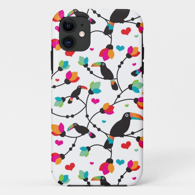 Funda De Case-Mate Para iPhone ilustracion tropical del pájaro toucan lindo (Reverso)