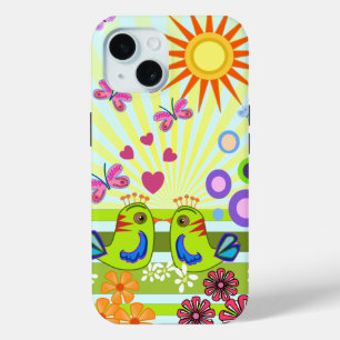 Funda Para iPhone 15 Ilustracion vectorial Aves de Amor Cuta