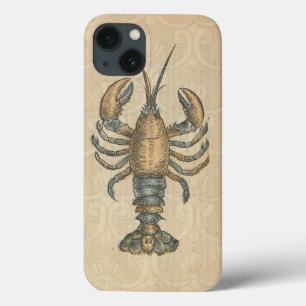 Funda Para iPhone 13 Ilustración Vintage de Langosta: Damask Costero