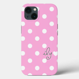 Funda Para iPhone 13 ILY - Te amo - Puntos de Polka y Corazón - Rosa -