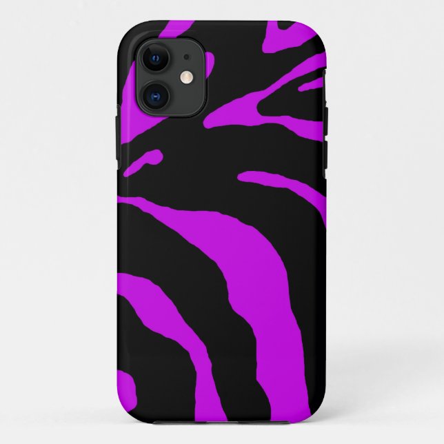 Funda De Case-Mate Para iPhone Impresión animal de banda de cebra morada (Reverso)