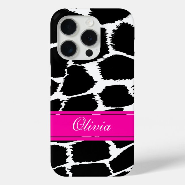 Funda De Case-Mate Para iPhone Impresión animal en negro, blanco y rosa (Reverso )