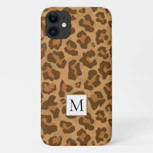 Funda Para iPhone 11 Impresión animal leopardo, monograma en tonos marr