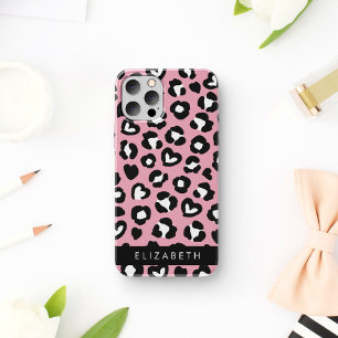 Funda Para iPhone 12 Pro Impresión animal, Leopardo rosa, corazón, tu nombr