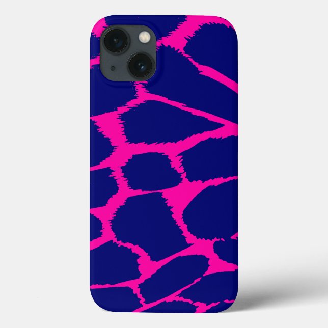 Funda De Case-Mate Para iPhone Impresión animal rosa caliente y azul (Reverso)