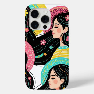 Funda Para iPhone 15 Pro Impresión artística de ilustración de mujeres bohe