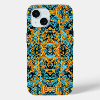 FUNDA PARA iPhone 15 IMPRESIÓN BARROCA AQUÍ AZUL ITALIANO ORNAMENTAL