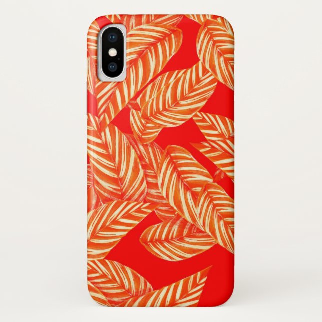 Funda De Case-Mate Para iPhone Impresión botánica de hojas rojas (Reverso)