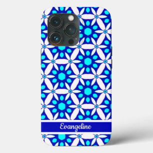 Funda Para iPhone 13 Pro Impresión completa de Blue White Floral