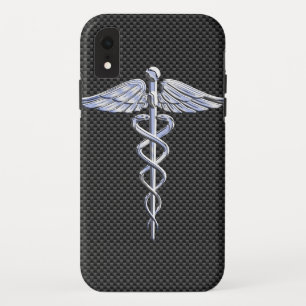 Funda Para iPhone XR Impresión cromada de fibra de carbono con símbolo