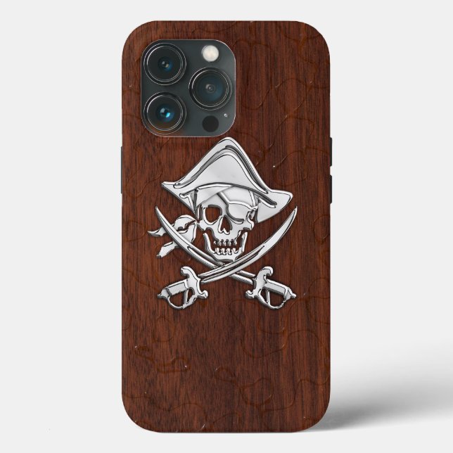 Funda De Case-Mate Para iPhone Impresión cromada pirata sobre caoba húmeda (Reverso )