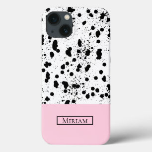 Funda Para iPhone 13 Impresión dálmata con nombre personalizado rosado
