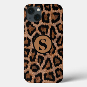 Funda Para iPhone 13 Impresión de Animal Leopardo Monograma Nombre