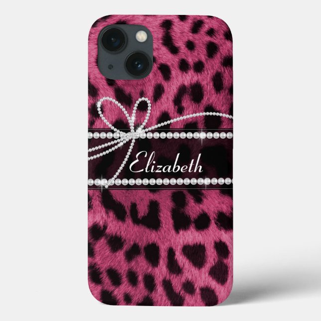Funda De Case-Mate Para iPhone Impresión de animales de leopardo rosa chispeante (Reverso)