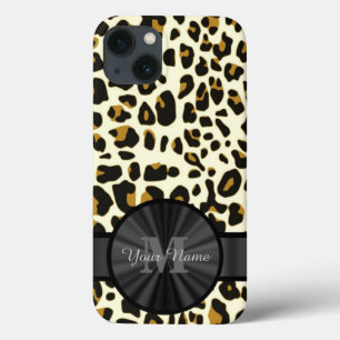 Funda Para iPhone 13 Impresión de animales leopardo monogramada