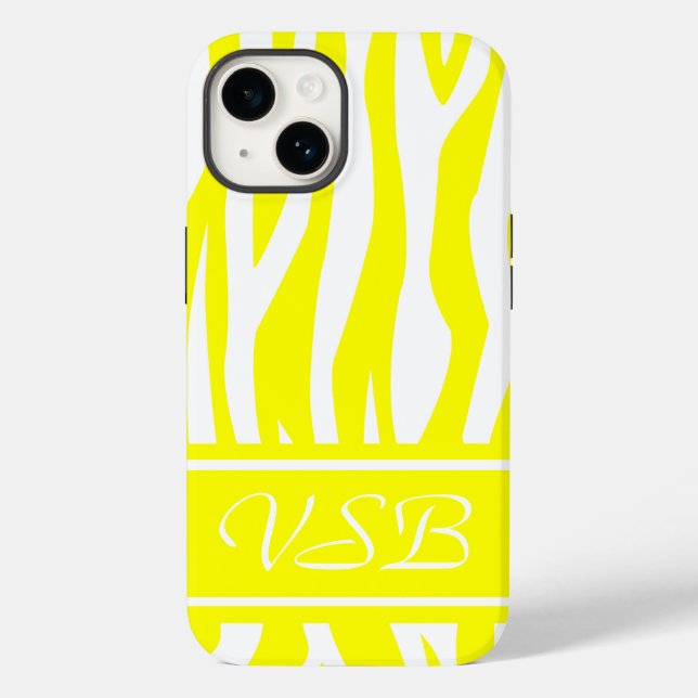 Funda De Case-Mate Para iPhone Impresión de cebra amarilla limón con monograma (Reverso )