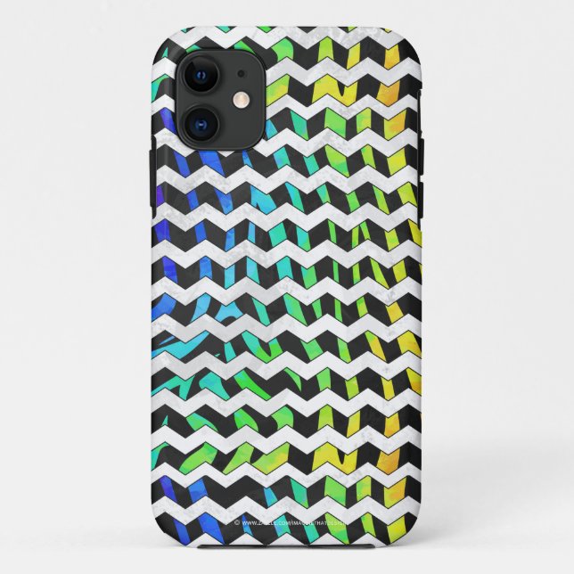 Funda De Case-Mate Para iPhone Impresión de cebra chevron negro y arcoiris (Reverso)