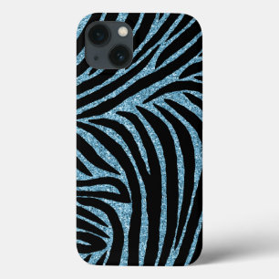 Funda Para iPhone 13 Impresión de cebra de brillo Aqua Faux