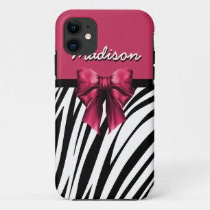 Funda Para iPhone 11 Impresión de cebra de cinta negra y rosa