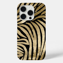 Funda Para iPhone 15 Pro Impresión de cebra de glam negro y dorado