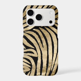Funda Para iPhone 15 Pro Impresión de cebra de glam negro y dorado