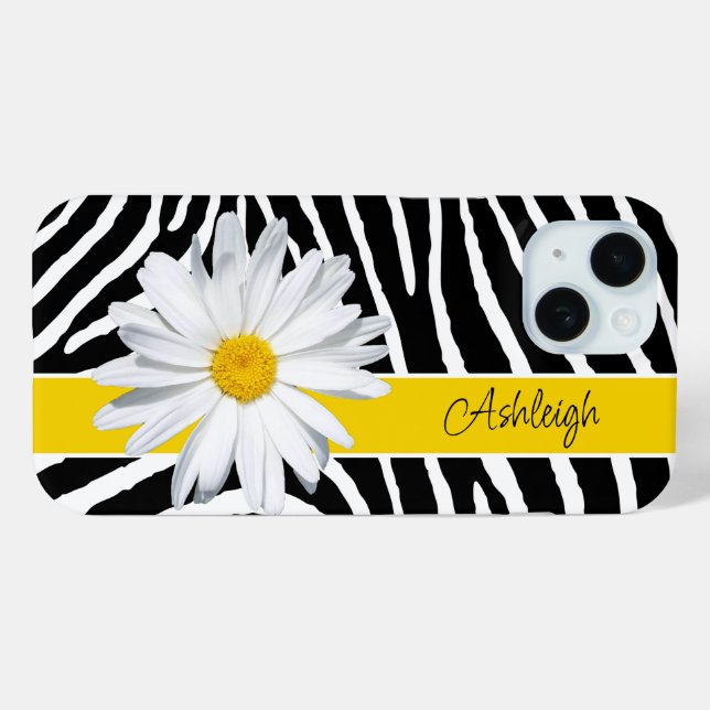Funda De Case-Mate Para iPhone Impresión de cebra negra, blanca, flor margarita (Reverso (Horizontal) )