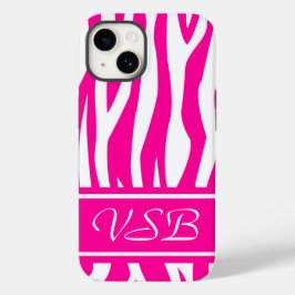 Funda Para iPhone 14 De Case-Mate Impresión de cebra rosa caliente con monograma