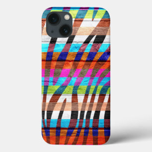 Funda Para iPhone 13 Impresión de cebra vintage de madera de color