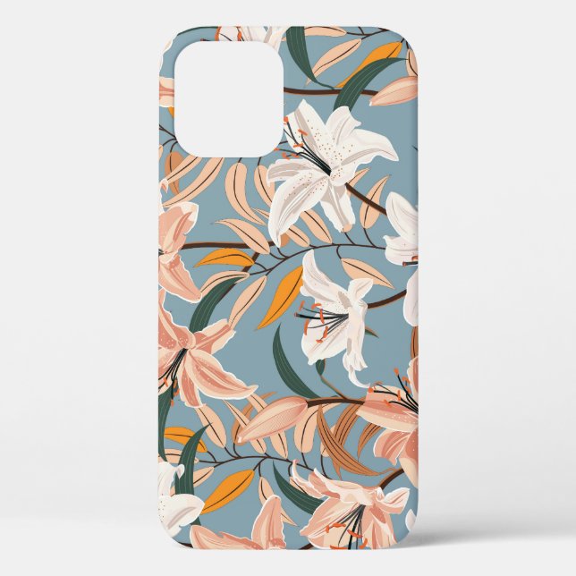 Funda De Case-Mate Para iPhone Impresión de cosecha azul de Lily Floral (Reverso )