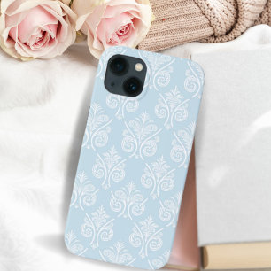 Funda Para iPhone 13 Impresión de Damasco blanco y azul de luz de Roman
