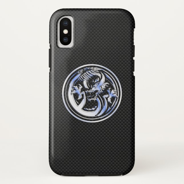 Funda De Case-Mate Para iPhone Impresión de fibra de carbono cromada como Escudo  (Reverso)
