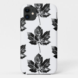 Funda Para iPhone 11 Impresión de hojas de arce en blanco y negro