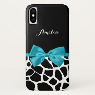 Funda Para iPhone X Impresión de jirafa con estilo y nombre Girly Turq