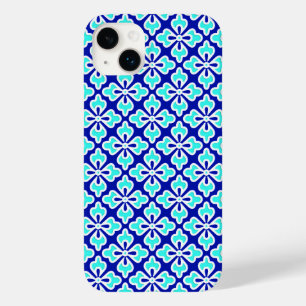 Funda Para iPhone 14 Plus De Case-Mate Impresión de kimono floral, azul turquesa y cobalt
