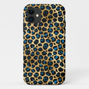 Funda Para iPhone 11 Impresión de Leapard azul y oro