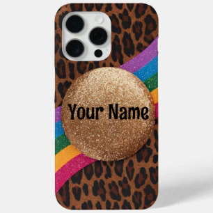 Funda Para iPhone 15 Pro Max Impresión de leopardo de las lunas con arcoiris Pu