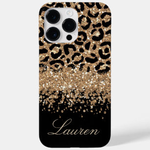 Funda Para iPhone 14 Pro Max De Case-Mate Impresión de leopardo de Purpurina negro y dorado