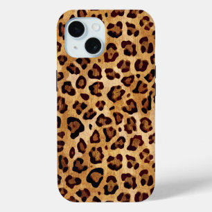 Funda Para iPhone 15 Impresión de leopardo de textura rústica