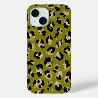 Funda Para iPhone 15 Impresión de leopardo kaki