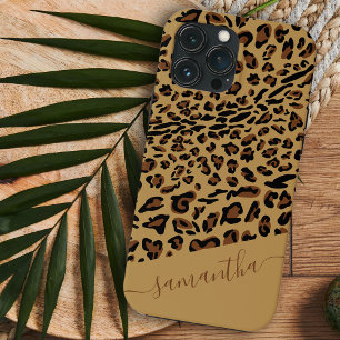 Funda Para iPhone 13 Pro Max Impresión de leopardo marrón negro nombre elegante