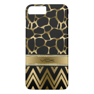 Funda Para iPhone 8 Plus/7 Plus Impresión de leopardo negro y dorado y Zigzag Chev