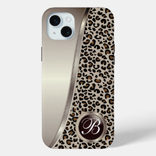 Funda Para iPhone 15 Mini Impresión de leopardo negro y moreno de Tan   Mono