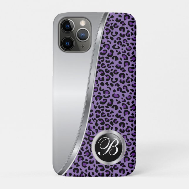 Funda De Case-Mate Para iPhone Impresión de leopardo negro y púrpura | Monograma (Reverso)