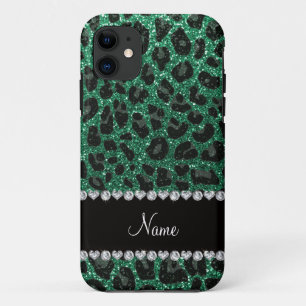 Funda Para iPhone 11 Impresión de leopardo verde de purpurina de menta