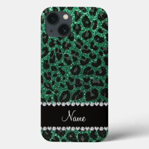 Funda Para iPhone 13 Impresión de leopardo verde de purpurina de menta