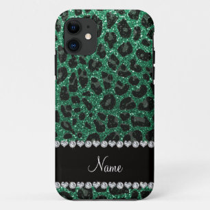 Funda Para iPhone 11 Impresión de leopardo verde de purpurina de menta