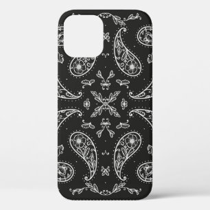 Funda Para iPhone 12 Impresión de ornamento de Bandana en blanco y negr