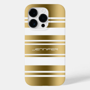 Funda Para iPhone 14 Pro De Case-Mate Impresión de patrón simple de rayas doradas y blan