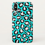 Funda Para iPhone X Impresión de un animal de leopardo azul cian moder<br><div class="desc">Artsy, moderno, de moda, y dibujado a mano con un patrón de impresión de animales leopardo dibujado a mano negra y femenina sobre un fondo azul ciano. ***NOTA DE DISEÑO IMPORTANTE: Para cualquier solicitud de diseño personalizado, como solicitudes de productos coincidentes, cambios de color, cambios de posición o cualquier otra...</div>
