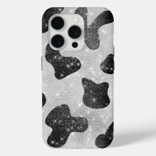 Funda Para iPhone 15 Pro Impresión de vaca en las secuencias de Purpurinas